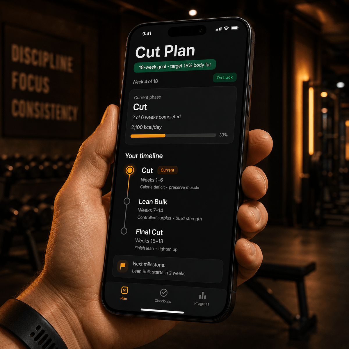 iPhone showing cut verdict and milestone roadmap